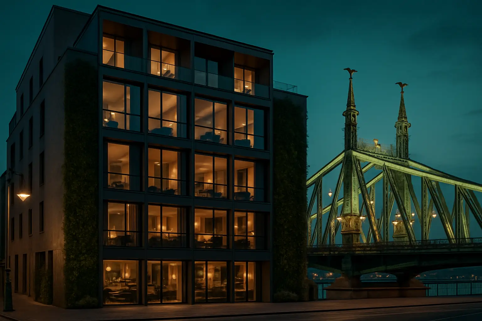 UrbanGreenBridge hotel a zöld híd mellett